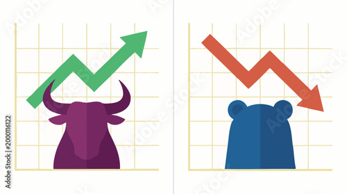 Bull and Bear Market Concept with Financial Charts and Arrows