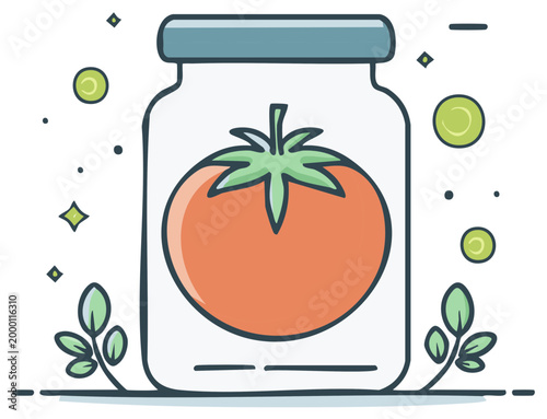 Tomato Preserves: Illustration of a Fresh Tomato inside a Clear Glass Canning Jar