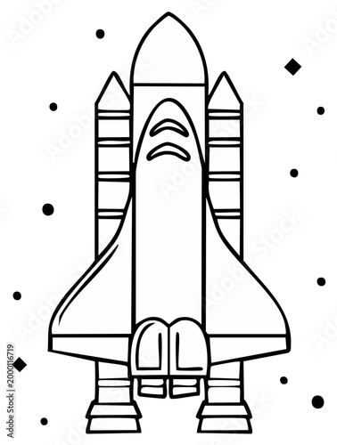 Outlined illustration of a spacecraft, ready for flight into outer space.