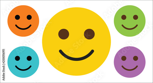 Colorful smiley face icons with expressions isolated on white