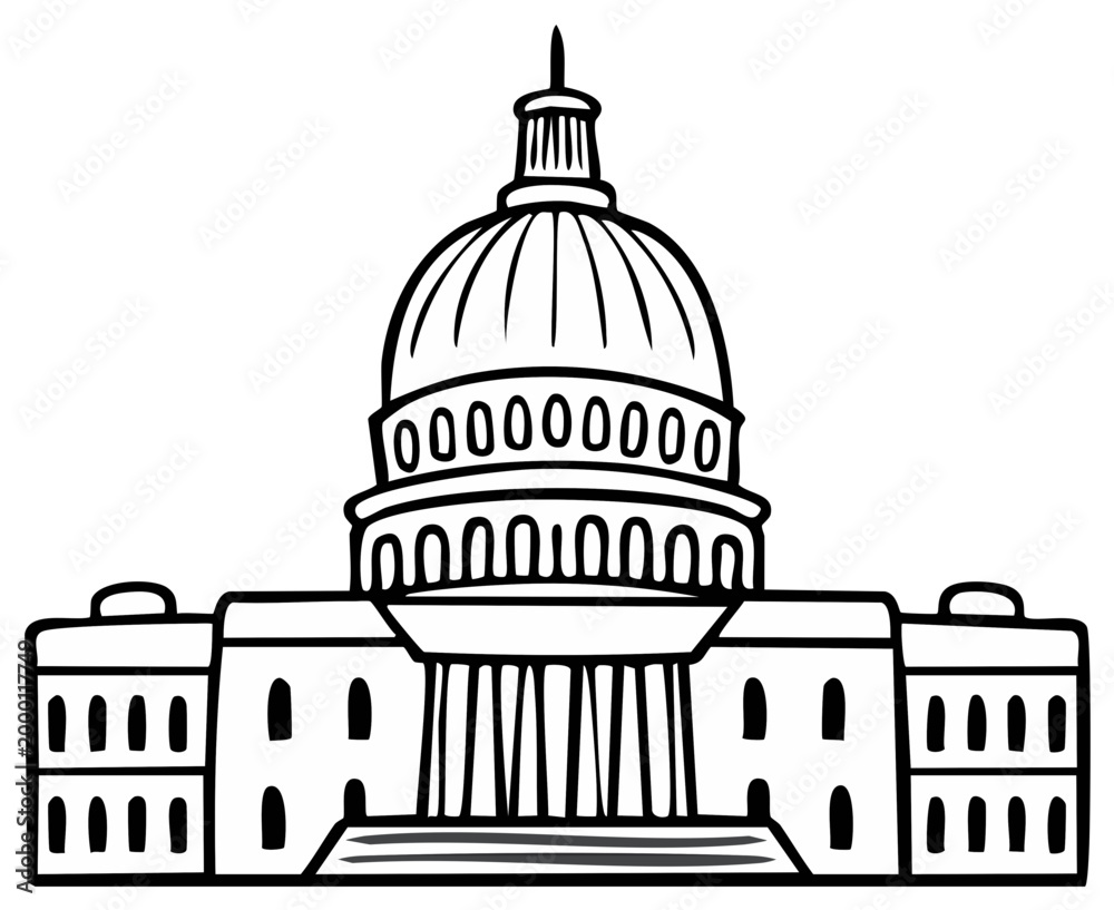 Obraz premium Government Building with Dome and Columns Illustration