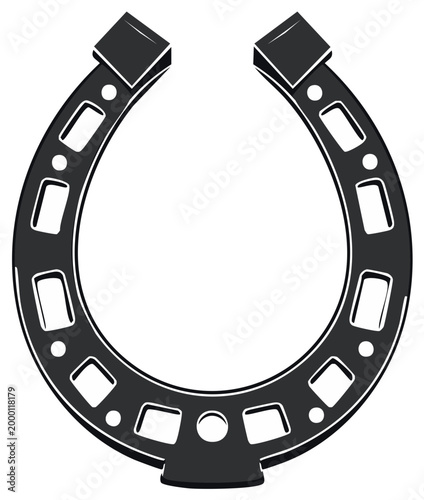 Classic black horseshoe isolated on white background for luck and equestrian themes