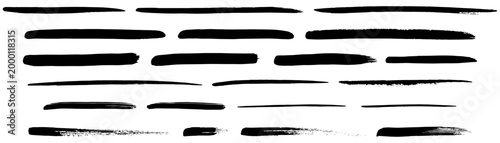 Hand-painted ink stripes set. Created with professional flat kolinsky sable brush. Natural hair textures and manual artistic lines for fine art projects.