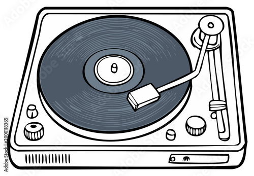 Retro turntable playing a vinyl record for vintage music listening and audio enjoyment