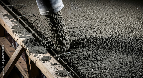 Pouring concrete using a pump over rebar for a construction project, showcasing the process of building with concrete and steel reinforcement