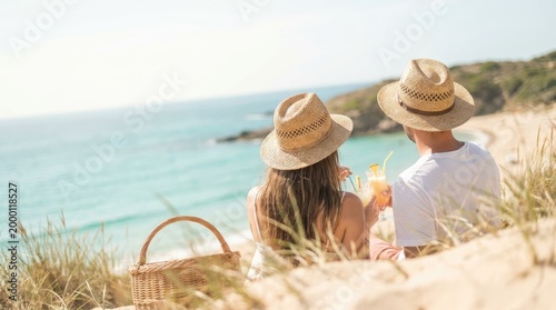 Couple enjoying cocktails with a scenic ocean view
