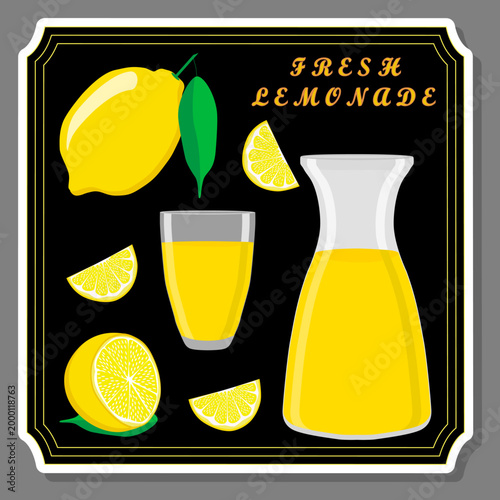 Tasty lemon lemonade in glass pitcher