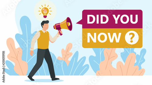 Man with megaphone, lightbulb idea, and 'Did You Know?' speech bubble