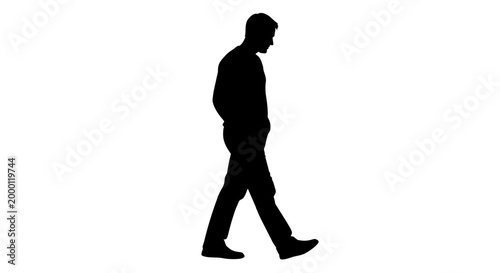 Silhouette of person walking sideways against white background isolated illustration