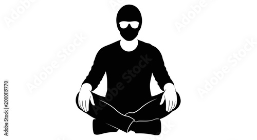 Silhouette person meditating in lotus position against white background