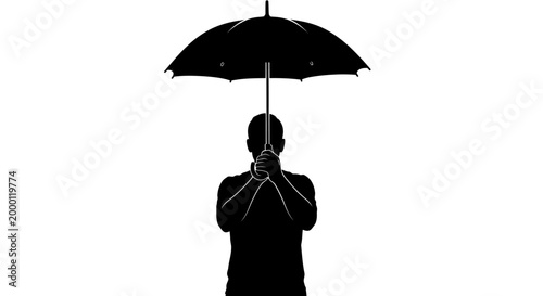Silhouette person holding umbrella isolated white background concept protection