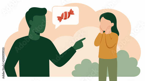 Man offering candy to a surprised woman, representing temptation or choice