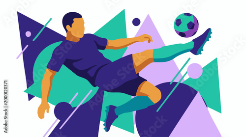 Abstract Geometric Illustration of a Soccer Player Kicking a Ball