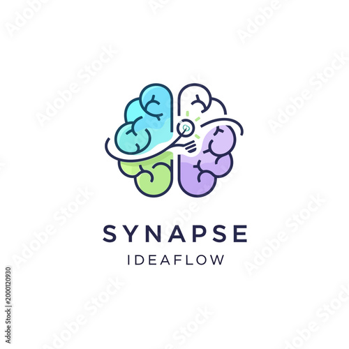 Creative Brain Logo with Lightbulb Idea and Synapse Flow