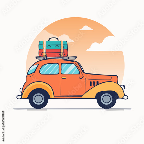 Vintage Car Loaded with Luggage for Travel