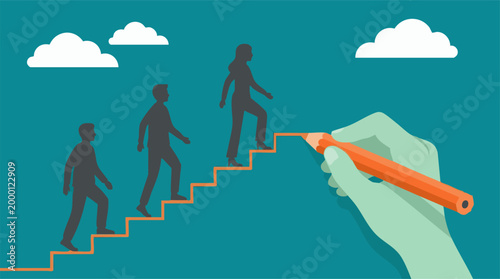 Hand drawing a staircase for people to climb, symbolizing growth and opportunity
