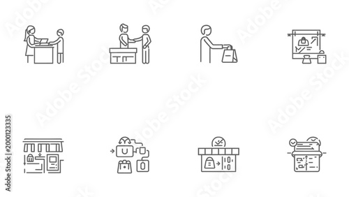Фотография Retail process line drawing: Linear rendition of retail activities and elements
