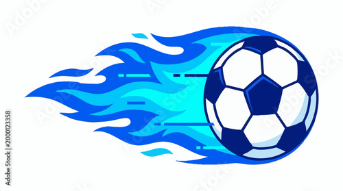 Dynamic soccer ball with blue fiery tail, illustrating speed and energy