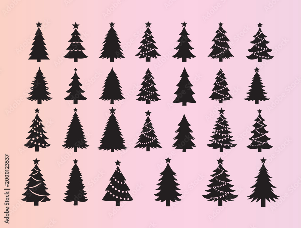 Obraz premium Collection of stylized christmas trees with decorative lights and stars perfect for holiday designs