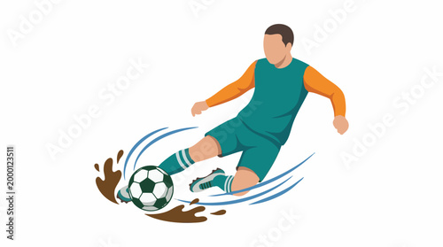 Dynamic Soccer Player Kicking Ball with Mud and Water Splashes
