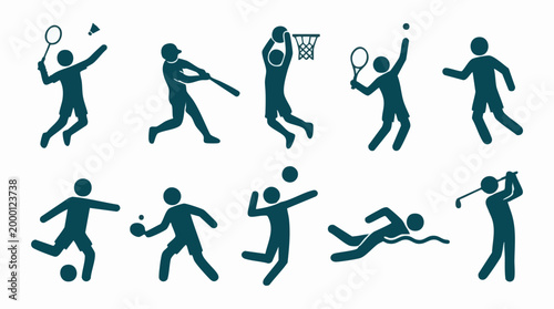 Set of various sport pictograms and silhouettes on white background