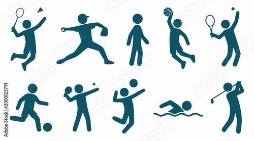 Set of sports pictograms and icons for various athletic activities
