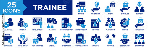 Trainee Icon Set Collection. Icon Pack Contain Intern, Participant, Attendee,  Upskill, Orientation, Development, On The Job, Learn Skill, Support