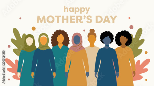 Diverse women celebrating Happy Mother's Day with cultural elements