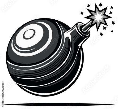 Round black bomb with lit fuse and explosion starburst symbol