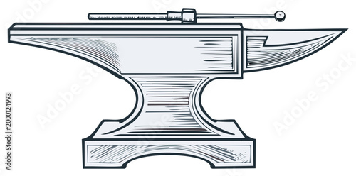 Detailed illustration of a traditional anvil tool for blacksmithing and metalwork