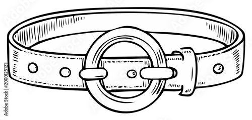 Hand drawn sketch of a classic leather belt with a large circular buckle and stud details
