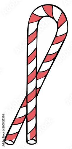 Pair of Striped Candy Canes, Festive Symbol, Isolated Graphic