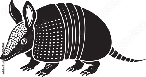 Black armadillo illustration stylized vector graphic for wildlife and nature themes isolated on white background