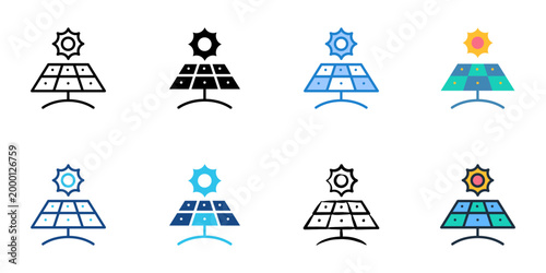 Solar panel icons set multiple style collection. Editable stroke 

