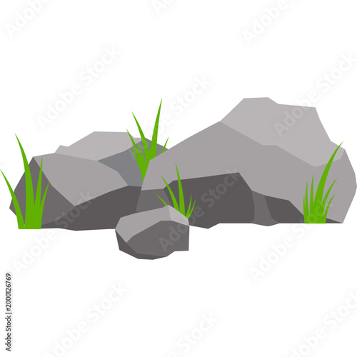 Rock with Grass Illustration