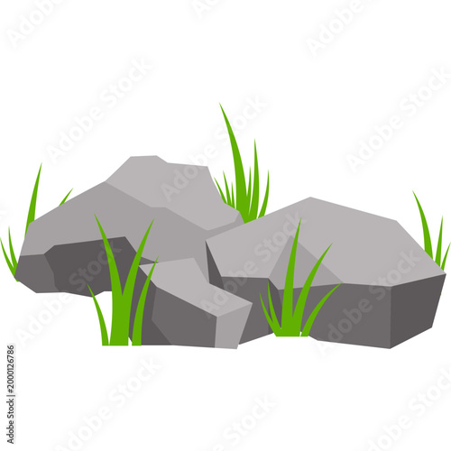 Rock with Grass Illustration