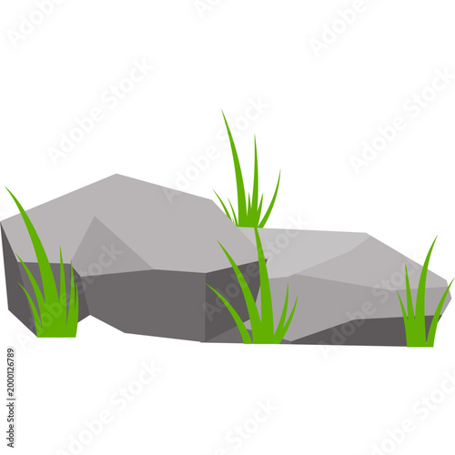 Rock with Grass Illustration