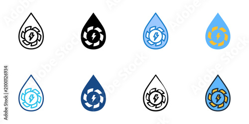Hydro turbine icons set multiple style collection. Editable stroke 
