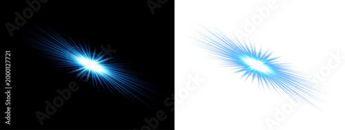 Dynamic blue light effect abstract starburst with radiant energy and glowing light rays isolated on transparent background. PNG