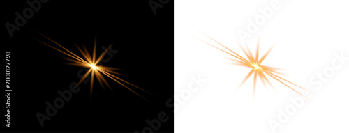 Dynamic light effect fiery orange lens flare with radiant streaks isolated on transparent background. PNG