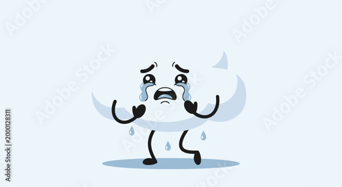 Sad Crying Cloud Character with Tears and Sweat.