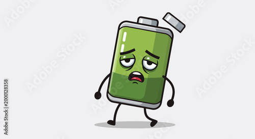 Tired Battery Character Feeling Exhausted and Drained.