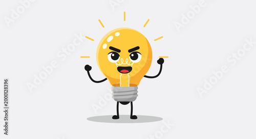 Angry Light Bulb Character with Determined Expression.