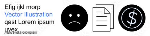 Financial challenges, economic downturn, legal issues, payment failures, accounting, and monetary concerns. Sad face, paper documents and dollar symbol in black and white. Financial challenges