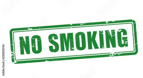 A green rectangular stamp with the words "NO SMOKING" printed in bold white sans-serif letters, indicating a prohibition against smoking in a particular area.