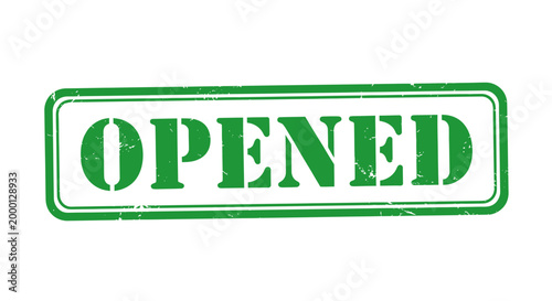 A green rectangular stamp with the word OPENED in bold white capital letters, indicating availability or access.