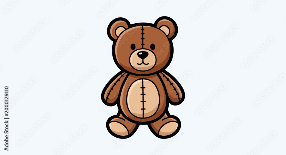 Fototapeta premium Cute brown teddy bear illustration with stitched details.
