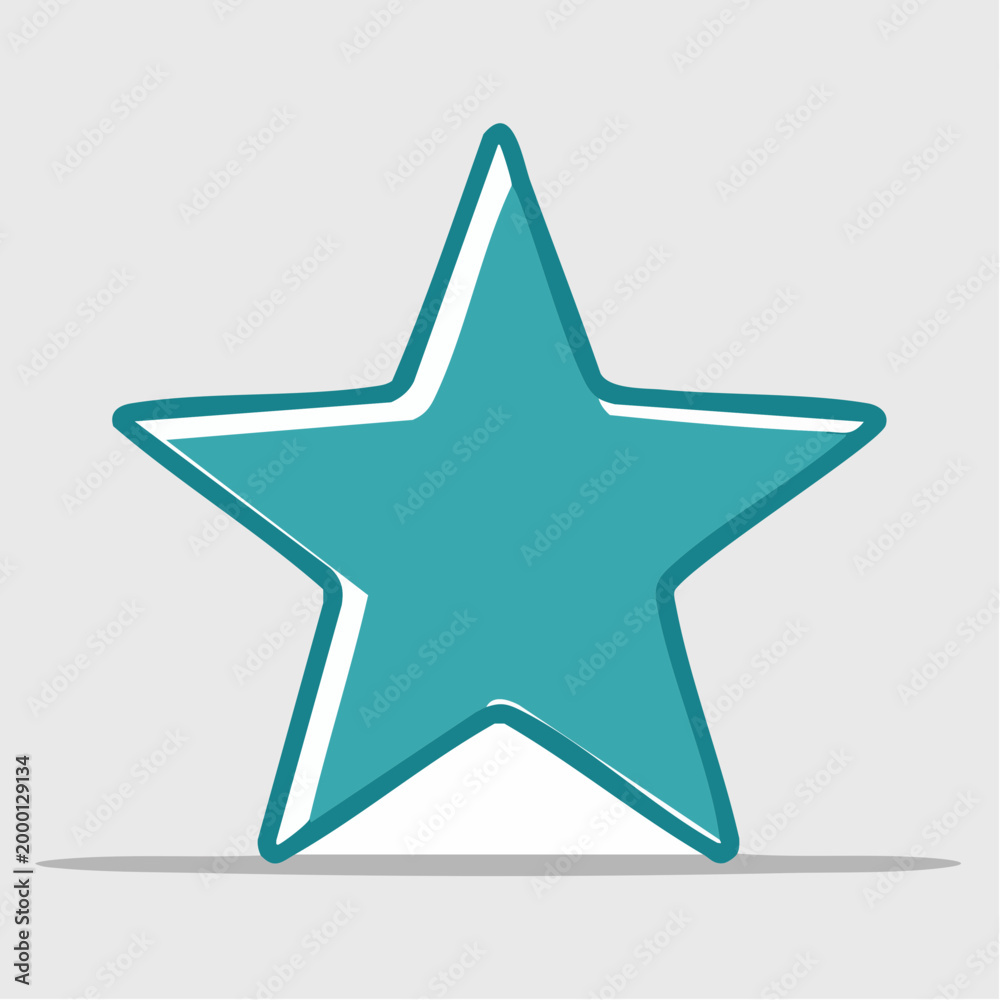 Obraz premium Hand-drawn teal star icon with white outline
