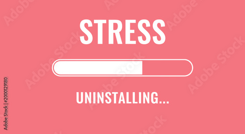A pink background with the word STRESS at the top and a progress bar labeled UNINSTALLING...
