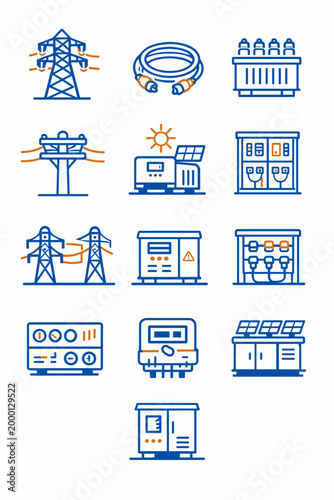 Solar icon grid cabinet control switch transformer vector simple image box power